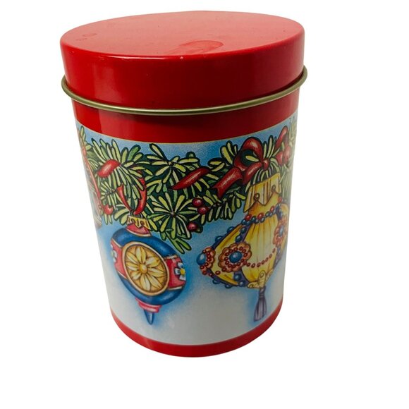 Vintage Holiday Ornament Empty Can Tin Canister 5" x 3 1/3" Festive - Picture 4 of 8